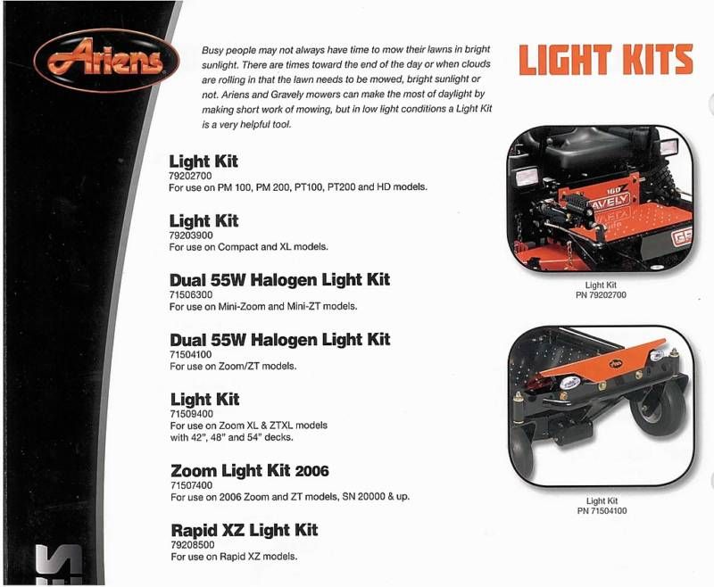 LIGHT KIT FOR ARIENS GRAVELY AND ZTR MOWER 79202700  