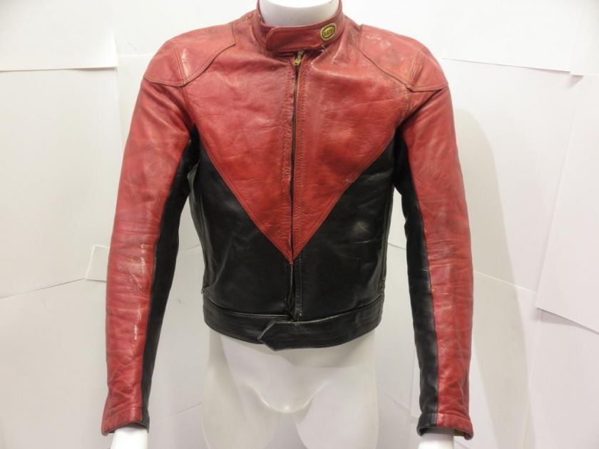 70s Vintage Café Racer Bates Two Tone Biker Motorcycle Leather Jacket 
