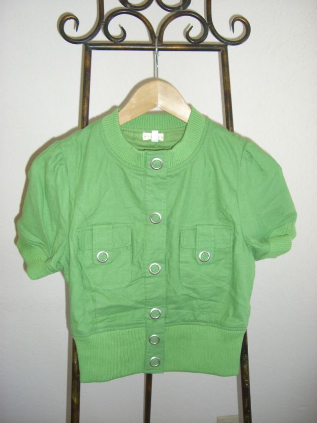 Tulle Brand New Linen Short Sleeve Green Top Jacket  