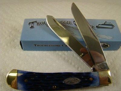 SS Troublesome Creek Blue Bone 2 Bld Trapper Pocket Knife NIB 