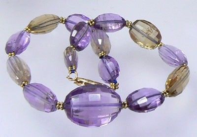 FACETED AMETRINE AMETHYST CITRINE 14K GOLD BRACELET  