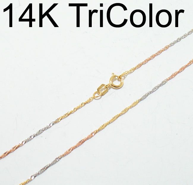 14K TriColor Gold Singapore Chain Necklace FREE SHIP  