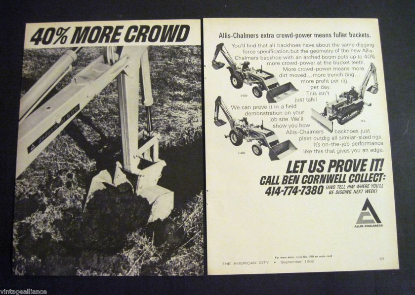 Vintage images of Allis Chalmers Backhoes Earth Movers 1966 Print Ad 
