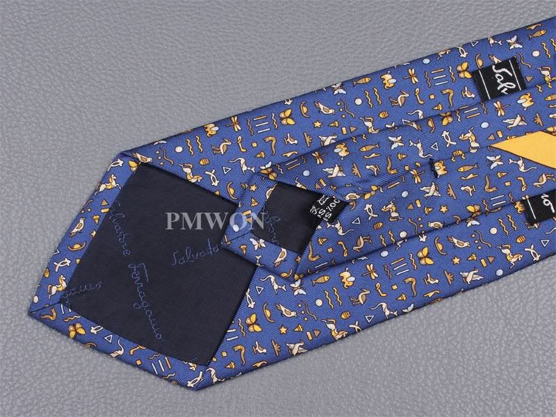 SALVATORE FERRAGAMO TIE Animal Egyptian Script on Navy Blue Silk 