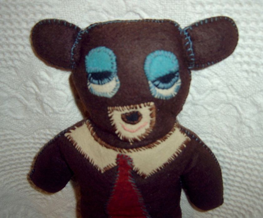 Hand Made Vintage Brown Felt Papa Bear w Tie  