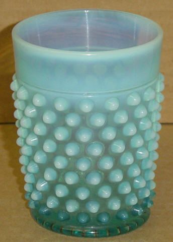 BLUE OPALESCENT HOBNAIL TUMBLER A J BEATTY 1888  