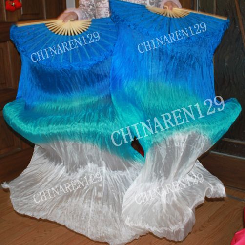 BELLY DANCE 100% SILK FAN VEILS (left+right BEST QUALITY) dark blue 