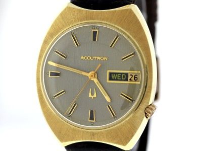   Accutron Automatic 14K Yellow Gold Men Leather Watch W/Box  