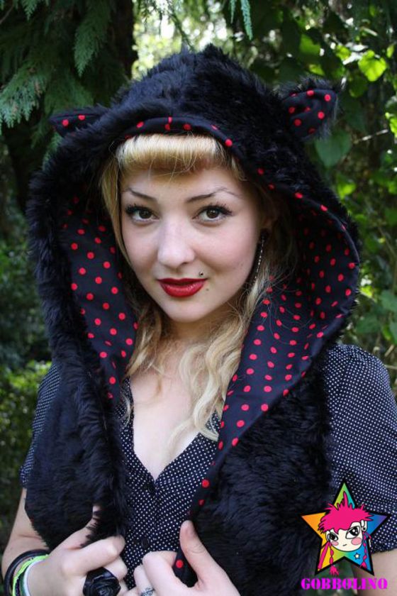 BLACK CAT EAR SNOOD HOOD SCARF HAT SCENE GOTH SCENE  