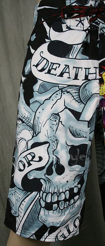 Ed Hardy Black Death or Glory Board Shorts swim Trunks  