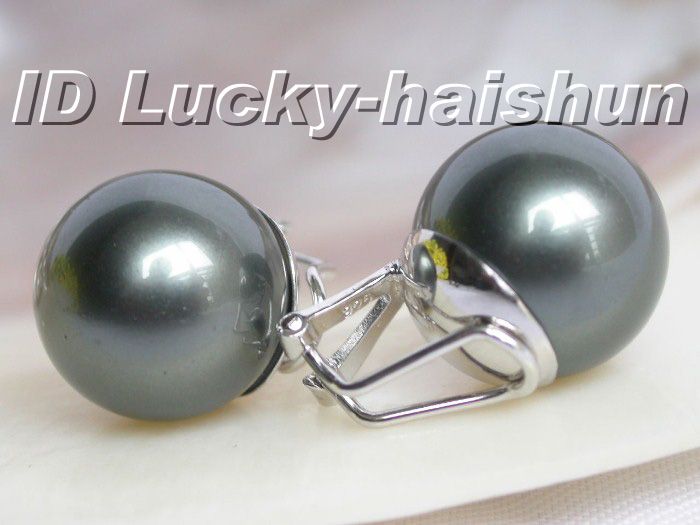 Tahitian black sea shell pearls earrings clip Back  