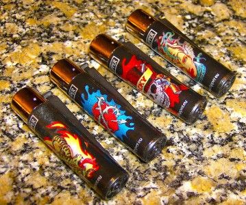 LOT OF 4 CLIPPER TATTOO REFILLABLE LIGHTERS   FULL SET  