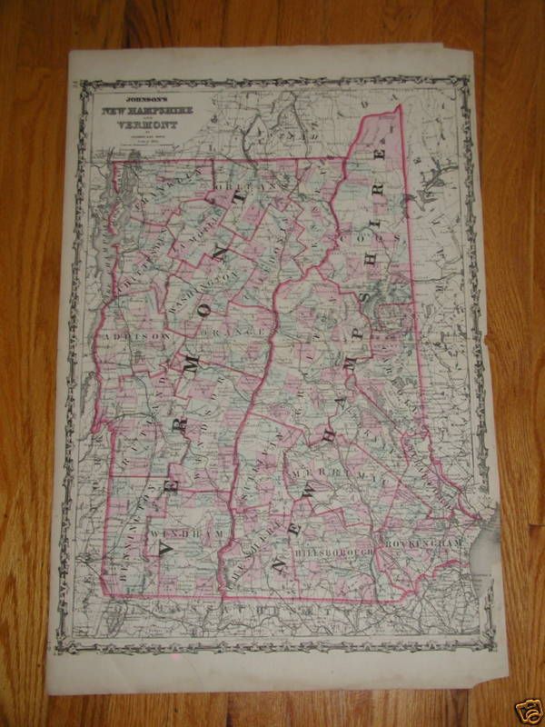 1862 Johnsons Map of Vermont and New Hampshire  