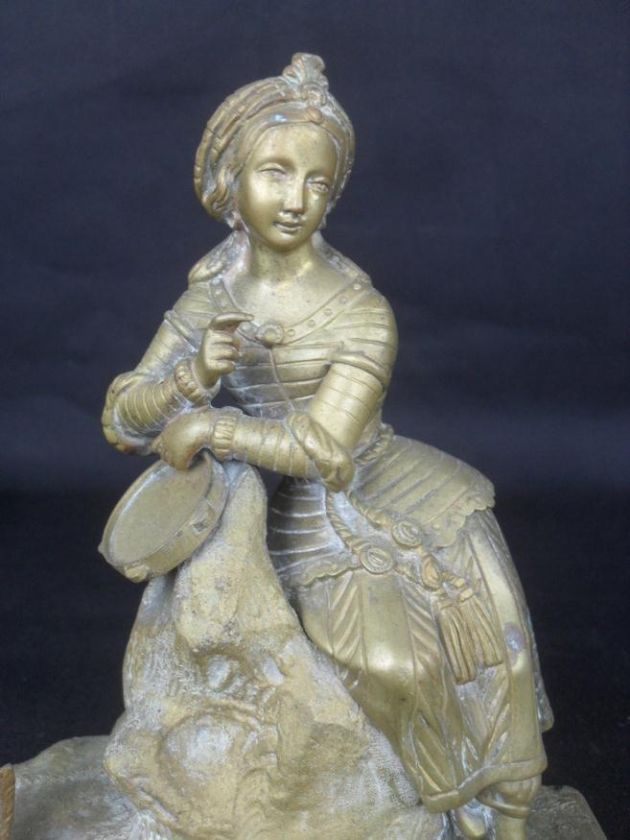 Victorian Bronze Tambourine Woman Statue, Clock TOPPER  