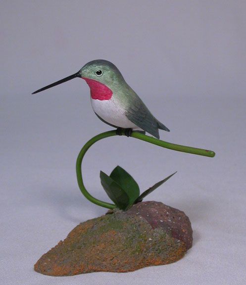 Broad tailed Hummingbird Original Bird Carving/Birdhug  