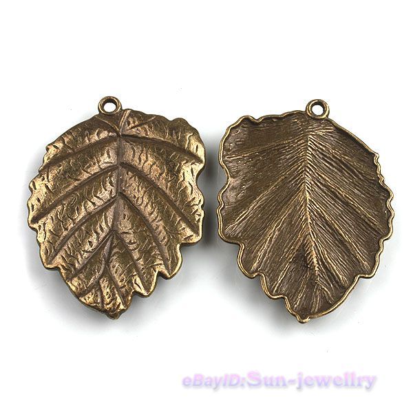 12x Antique Bronze Tree Leaf Alloy Pendants 50x36mm Charms Findings 