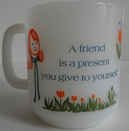 Glasbake Coffee Mug Umbrella Friend Give Yourself 1960s  