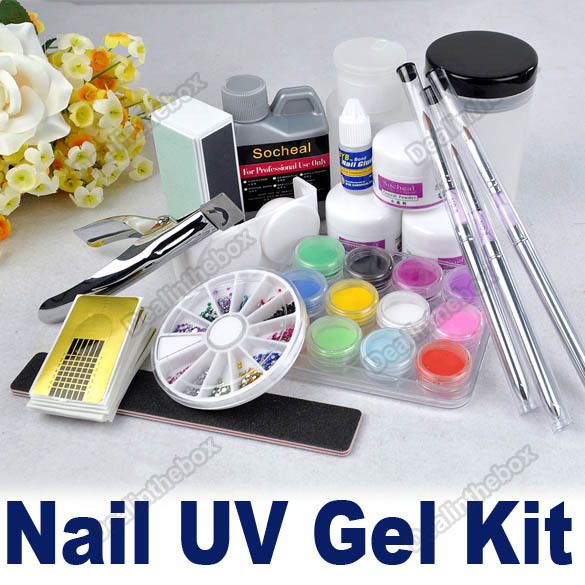   French Nail Art Tips Kit Set Tool Acrylic Powder Nail Brush  