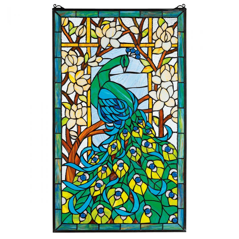   Hand cut Pieces of Peacocks Art Stained Glass Window Panel  