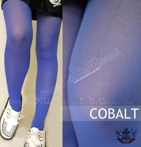 PUNK COLOR TIGHTS STOCKING PANTYHOSE OPAQUE COBALT BLUE  