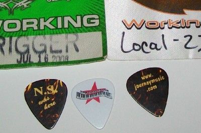 JOURNEY SATIN WORKING CREW PASSES & 3 GUITAR PICKS  