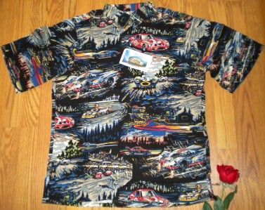 NWT Mens REYN SPOONER Sportscar Race Car HAWAIIAN SHIRT  