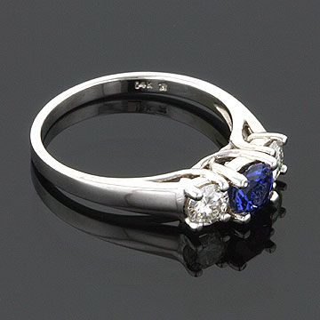 CT 14KW MOISSANITE CHATHAM SAPPHIRE 3 STONE RING  