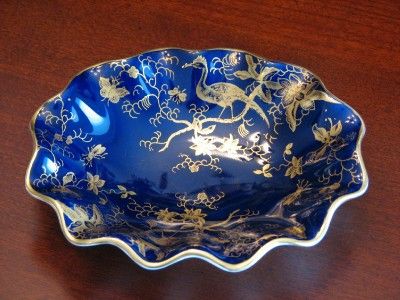 COALPORT COBALT BLUE BIRD OF PARADISE NUT DISH MINT  