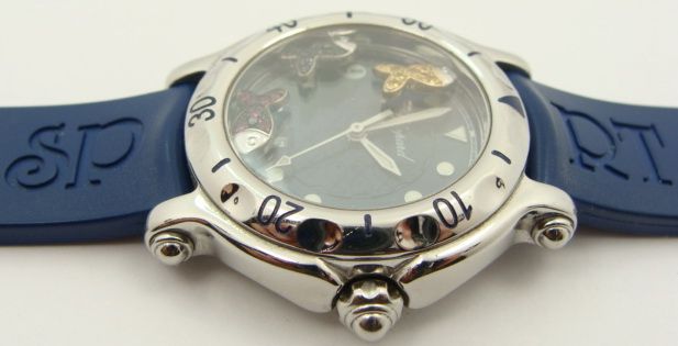 Chopard Happy Sport Jeweled Fish Steel Blue Rubber Watch