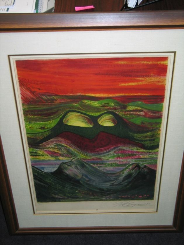 David Siqueiros Signed Lithograph Volcanic Landscape  