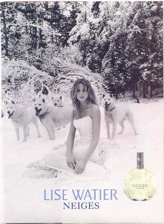 LISE WATIER PERFUME AD / SIBERIAN HUSKY SLED DOGS AD  