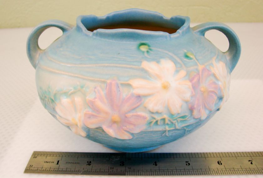 Roseville 375 4 Vintage Art Bowl Cosmos Rose Pottery  