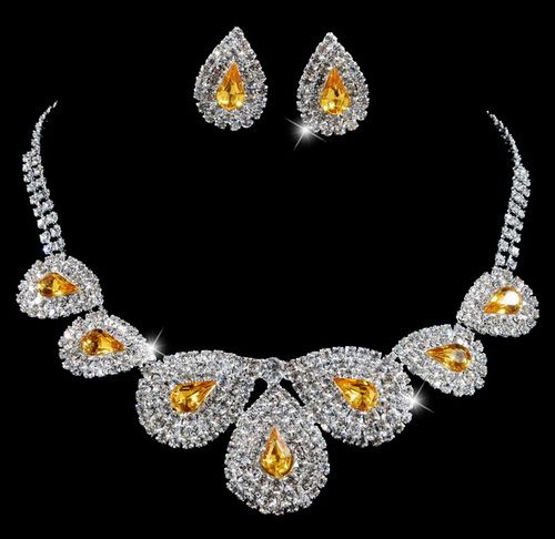 free 6color tear drop bridal womens Necklace Earring Set silver 