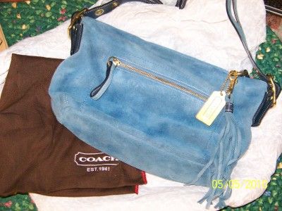 Coach Denim Blue Suede Leather Tassel Tote, NWOT  