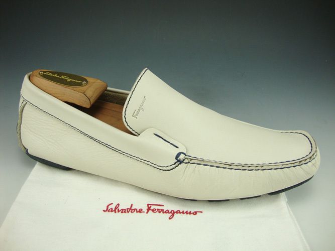 FERRAGAMO ACORN DRIVERS MENS IVORY 8.5 D US 9 $475  