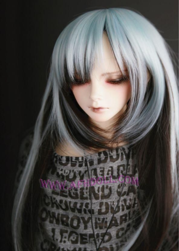   SD doll wig Super Dollfie BJD Long Hair Black + White AOD DOD DL DK DZ