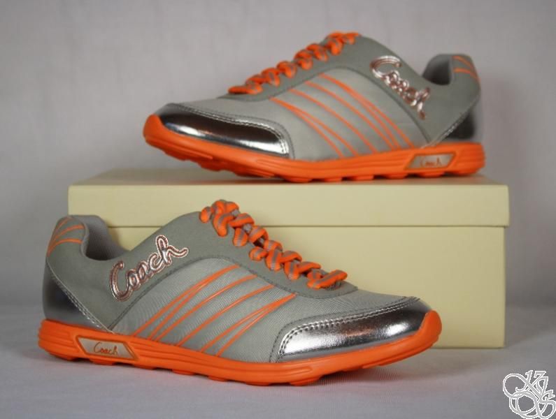 COACH Darla Nylon Light Weight Grey / Orange Womens Sneakers Shoes New 