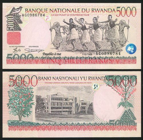 Rwanda  5000 (5.000) Francs 1998 P 28 UNC X10 Pcs  