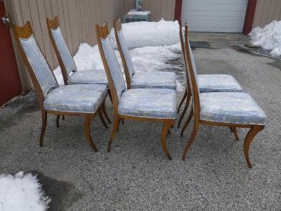 MID CENTURY MODERN BURLED DECO DINING CHAIRS  