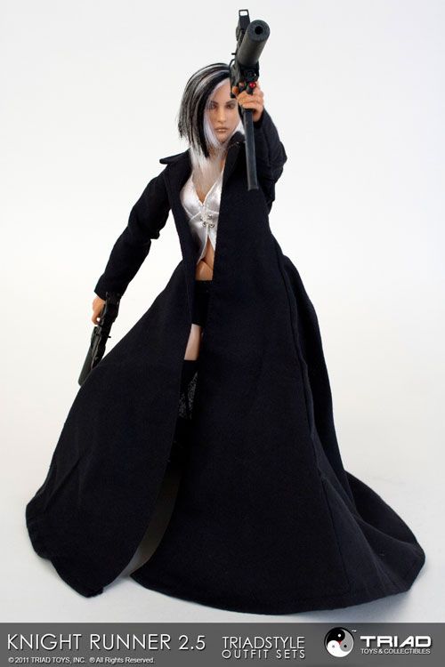 Triad Toys 1/6 KNIGHT RUNNER 2.5 FEMALE LONG BLACK TRENCHCOAT OUTFIT 