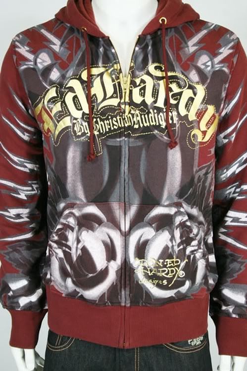 New Ed Hardy Panther Rose Rhinestone Hoodie Jacket  