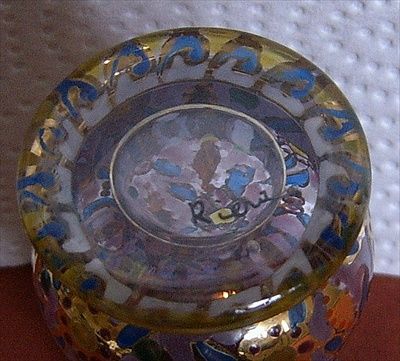 VINTAGE ENAMELED ART GLASS CABINET VASE SIGNED RIERA @@  