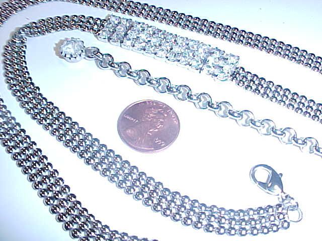 SILVER PLATED RHINESTONE BAR BALL CHAIN ADJ. BELT G465  