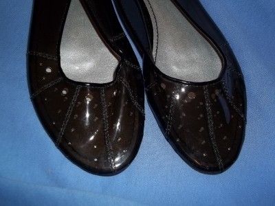 NINE WEST Smoke Black Plastic Slingback Flat Shoes 7M  