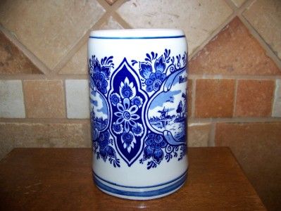 Old Blue Delft Holland Heineken Mug w Sailboat Windmill  