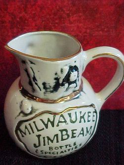 of 2 Jim Beam 1970s Milwaukee Pitcher,Fox,Stein,Plate  