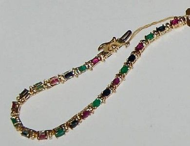 Ruby Emerald & Saphire 14K GOLD Tennis Bracelet NEW  