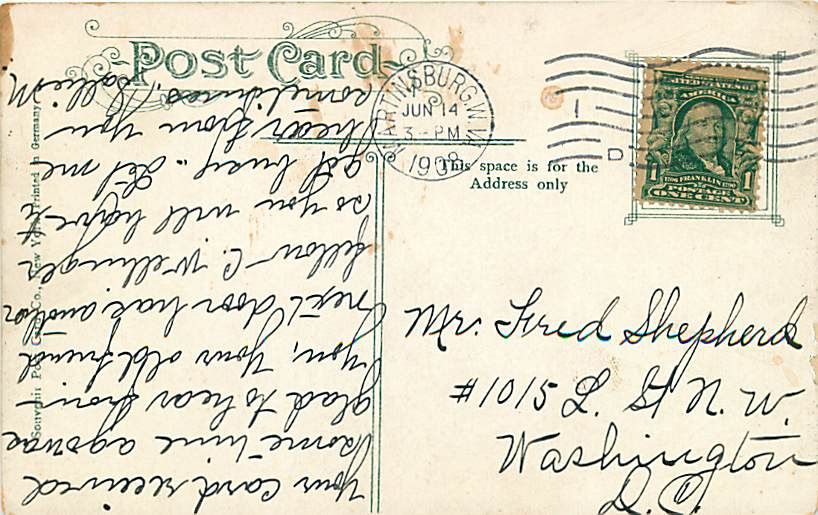 WV MARTINSBURG N QUEEN OR MAIN ST MAILED 1908 S01749  