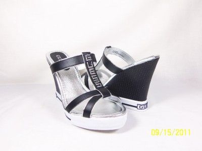   Authentic Guess Wedge Sandals By Marciano Locke Black PU 6.5  