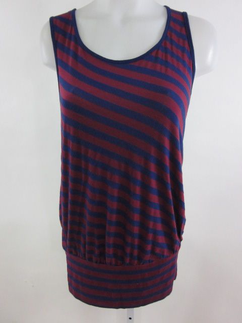 ELLA MOSS Red Blue Striped Sleeveless Tunic Tank Top L  